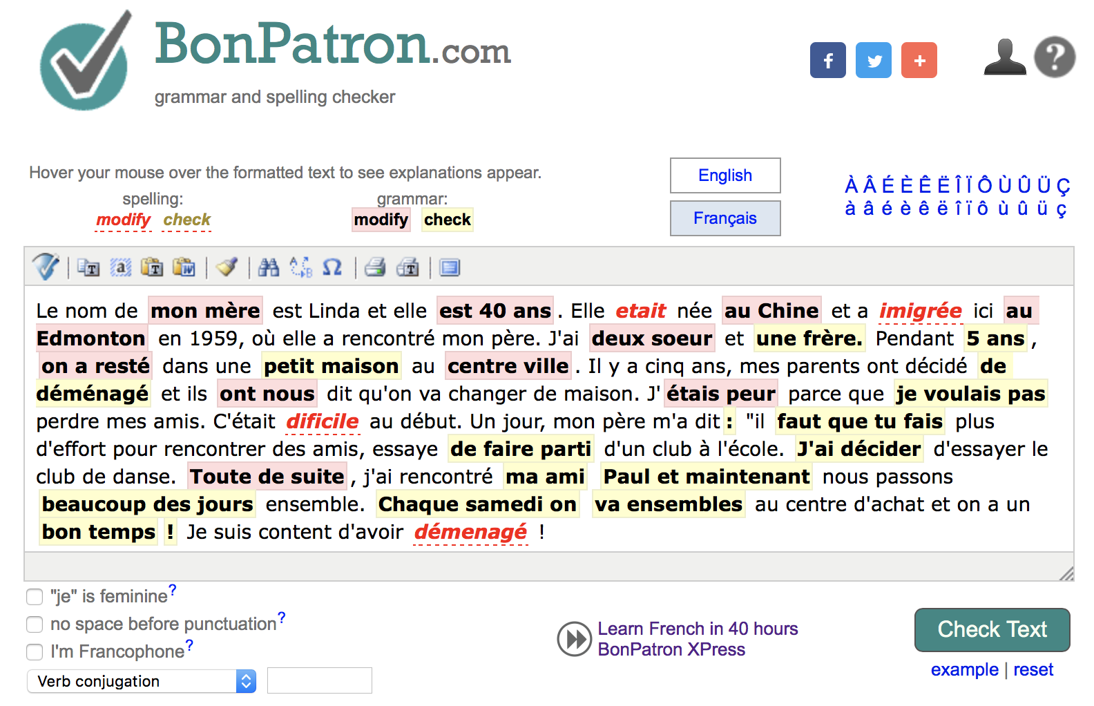 BonPatron Online Spelling and Grammar Checker for French as a Second  Language